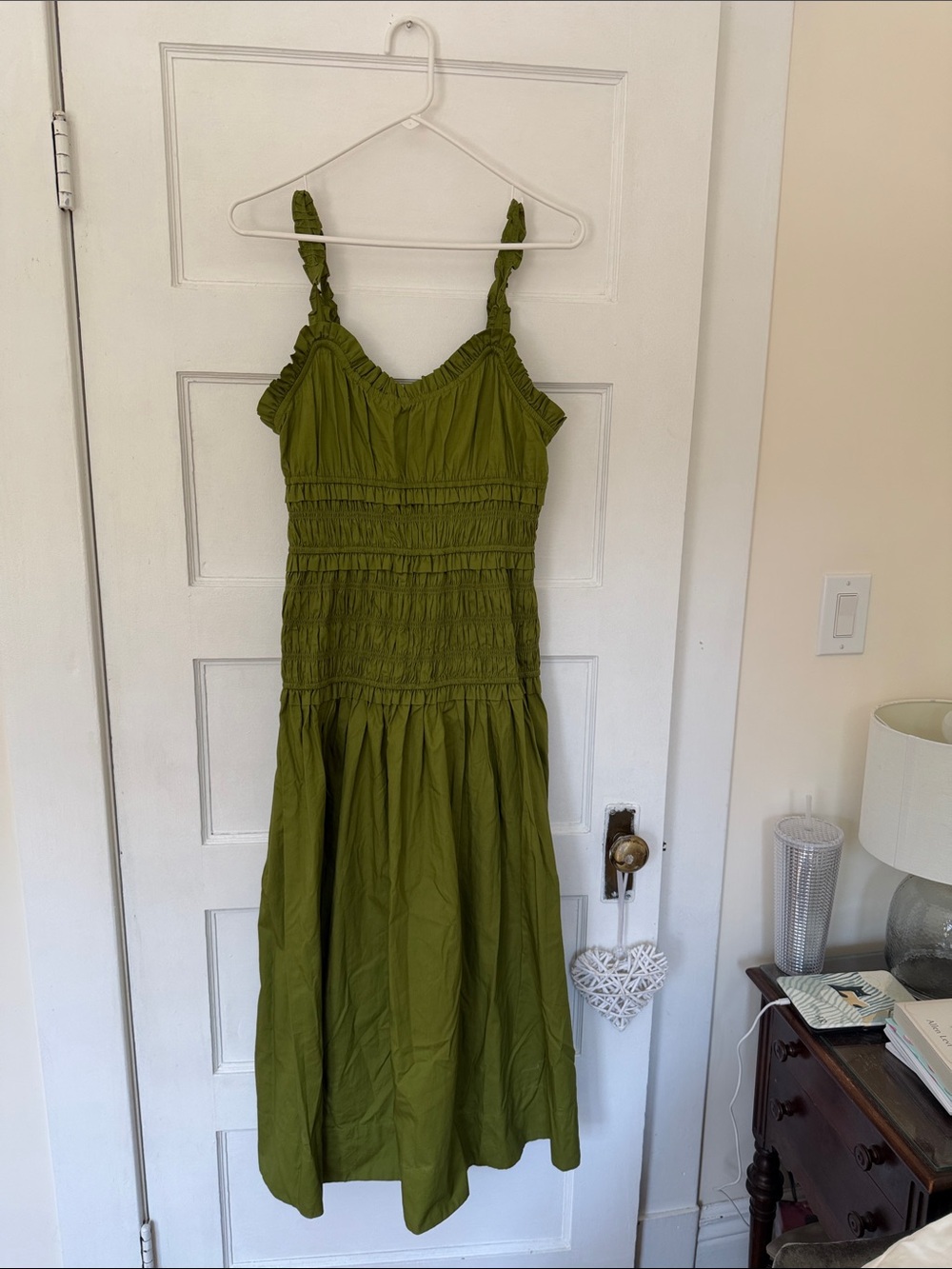 Caroline Constas Olive Green Smocked Midi Dress